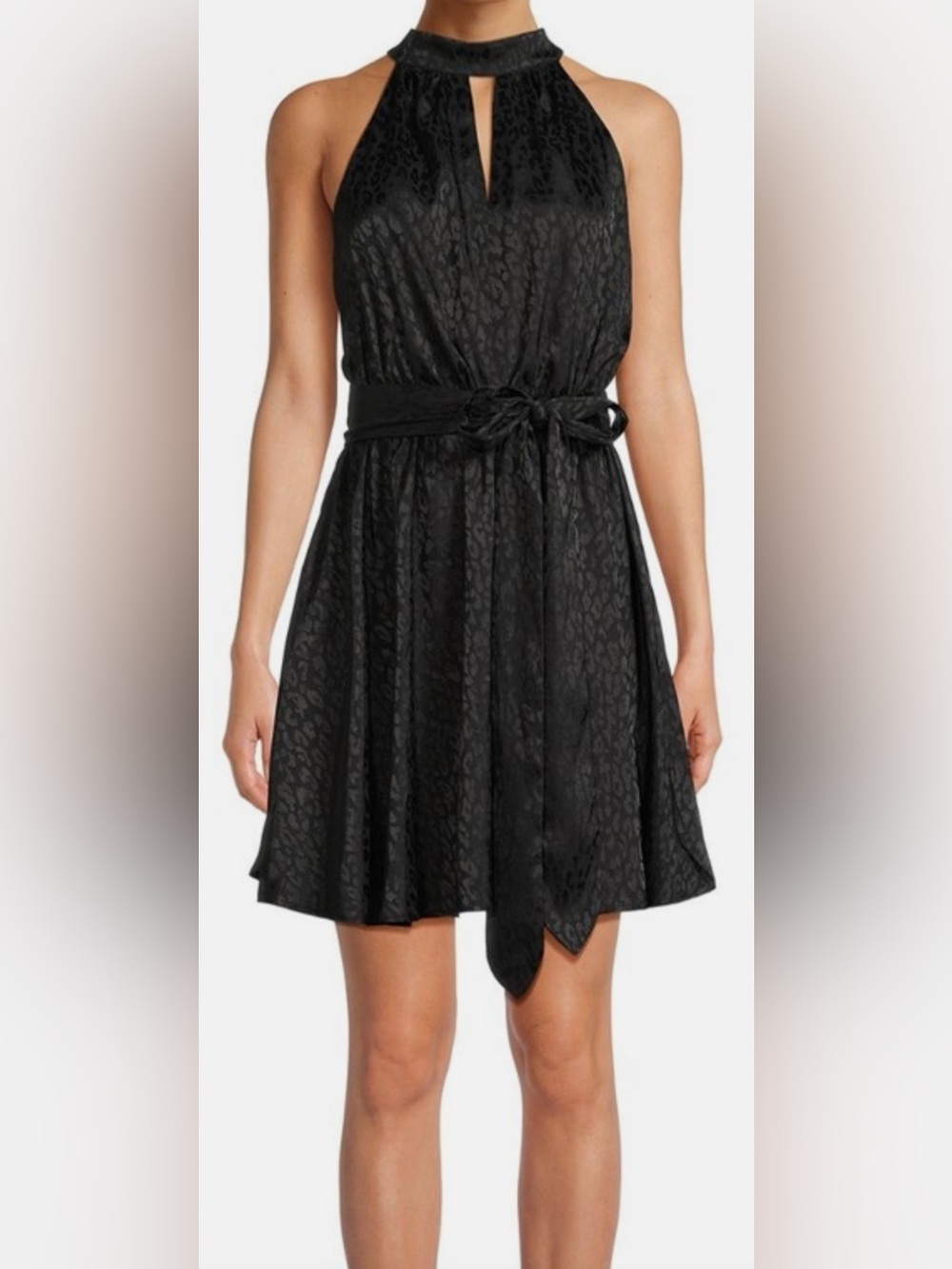 BCBG Paris Women's Satin Leopard Jacquard Halter Dress.